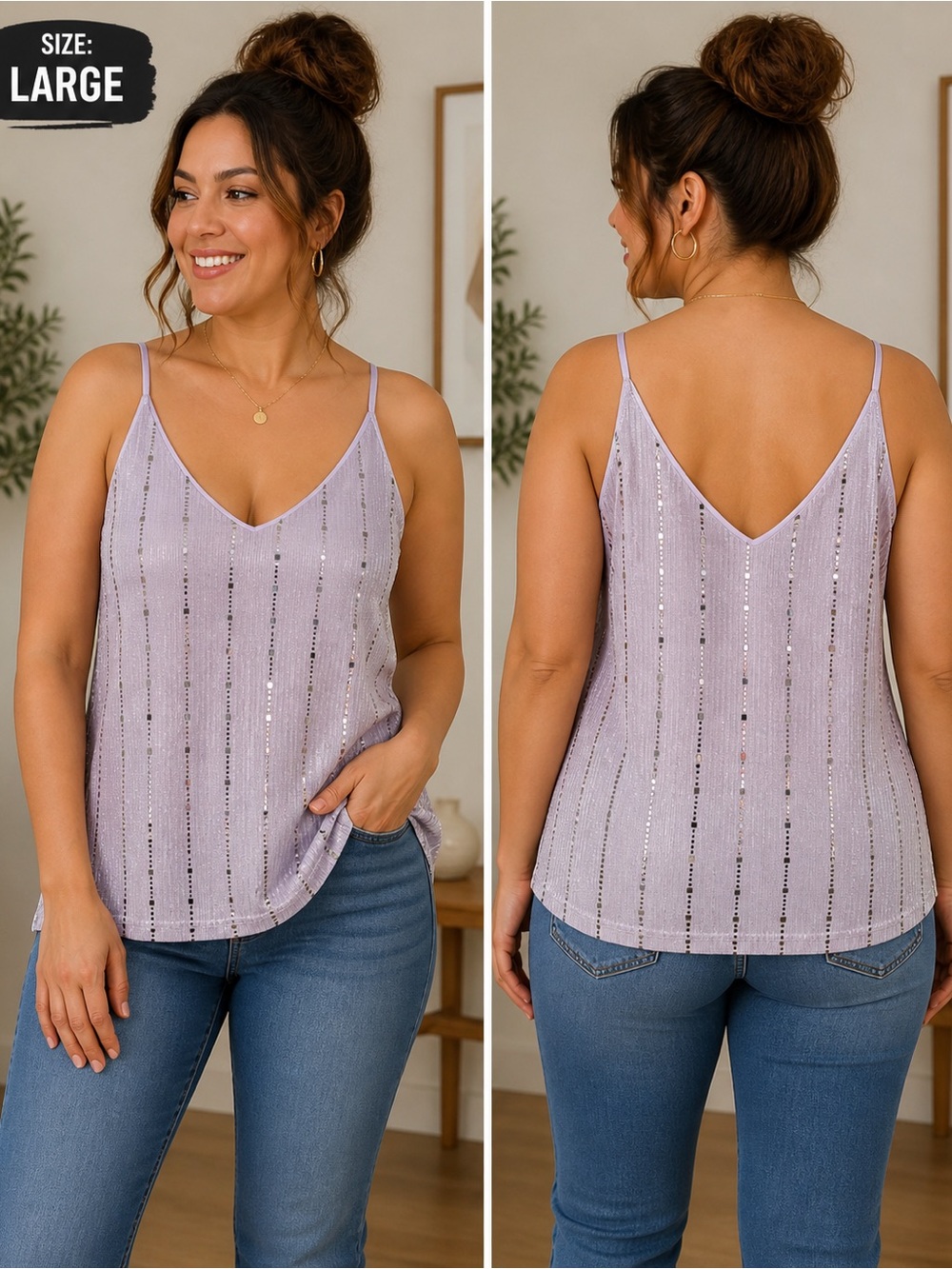 Sweet rain Light Purple V-Neck Sleeveless Knit Tank Top LARGE